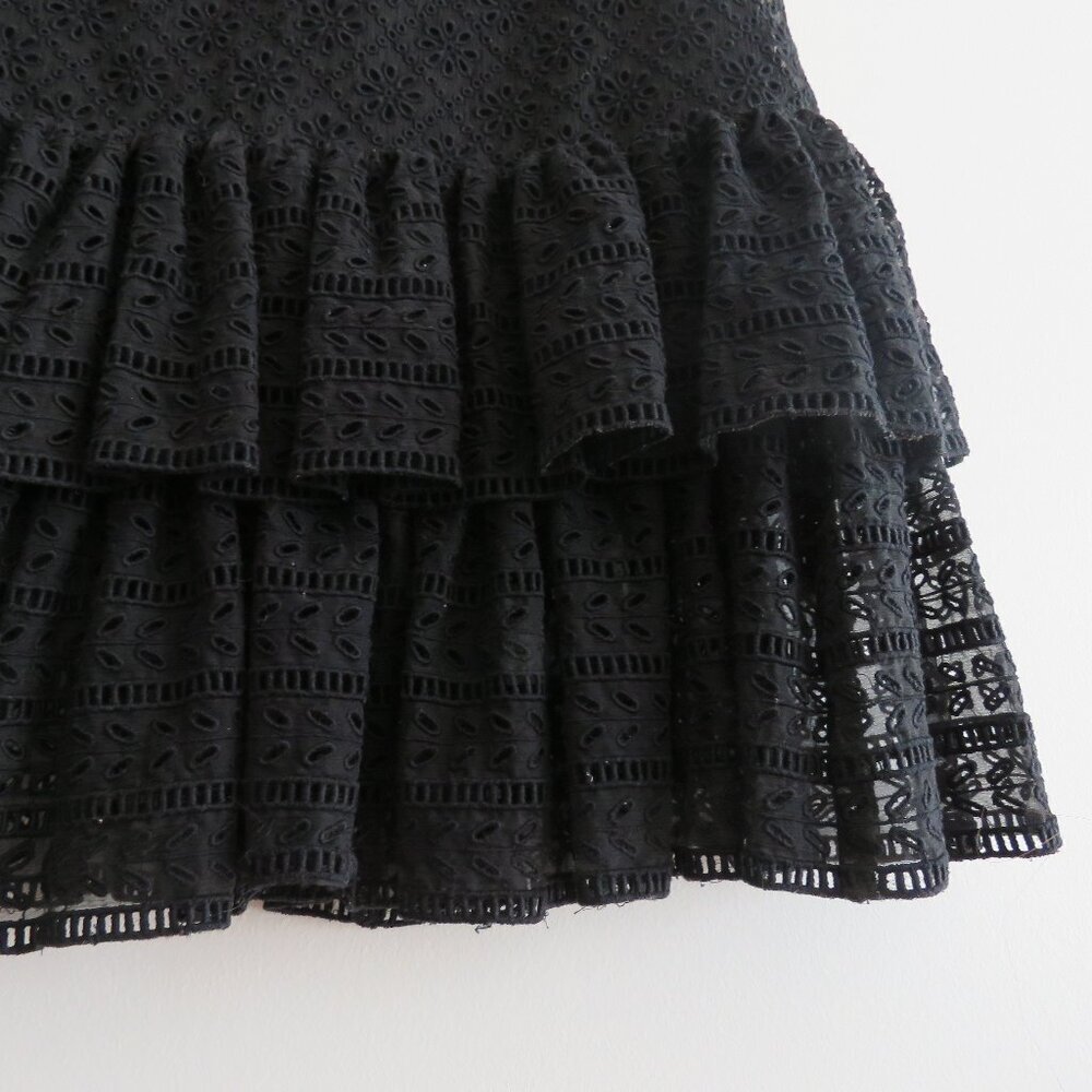 PHILOSOPHY DI LORENZO SERAFINI Broderie Anglaise Lace Ruffle Tiered Black Dress - Picture 9 of 15